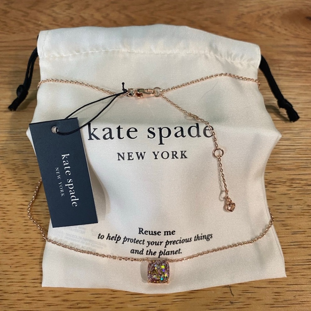 New Kate Spade Rose Gold Dangle Gem Multicolor Pendant Necklace Sparkle Jewelry